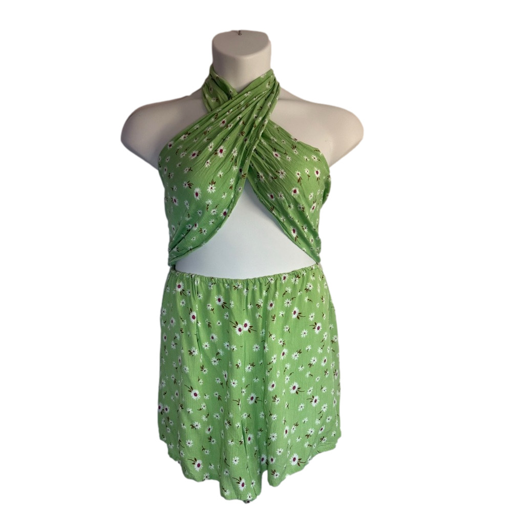India Boutique Green Floral Smocked Swimsuit Cover Romper
Size Large NWT